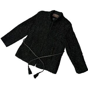 Rare Vintage Jacques Saint Laurent Black Faux Fur Coat with Tie Size M